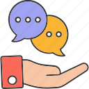 chat, bubble, on, hand, message, social