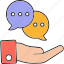 chat, bubble, on, hand, message, social 