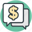 bubble, chat bubble, dollar, message, sale offer 