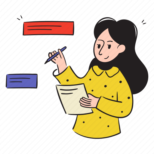 Businesswoman, making, list, plans illustration - Download on Iconfinder