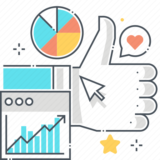Advertisement, growth, pie chart, promotion, social marketing, statistics, thumbs up icon - Download on Iconfinder