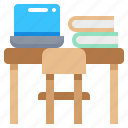 book, chair, desk, laptop, table 