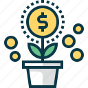 coin, develop, dollar, flower, grow, plant, startup