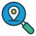 find, magnifier, map, pin, search 