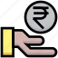 business, coin, financial, give, hand, money, rupee 