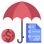 dollar, insurance, protection, security, umbrella 