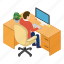 coffee, desk, employment, isometric, office, table, workplace 