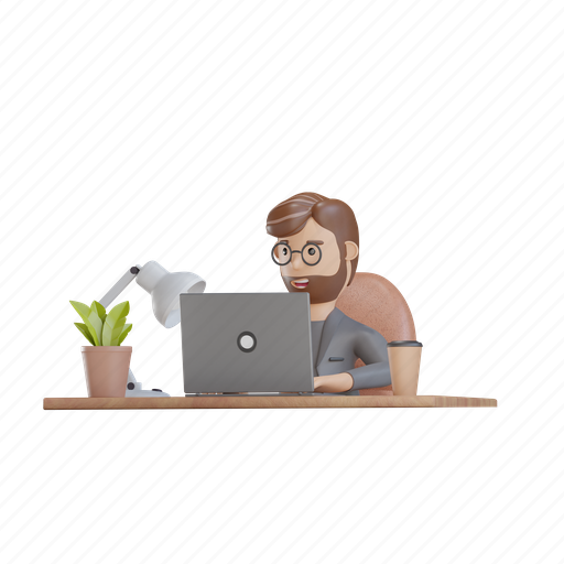 Businessman, business man, working, laptop, focus, notebook, office 3D illustration - Download on Iconfinder