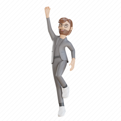 Businessman, business man, jumping, happy, success, achievement, jump 3D illustration - Download on Iconfinder