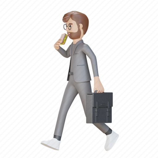 Businessman, business man, business, people, person, walking, breakfast 3D illustration - Download on Iconfinder