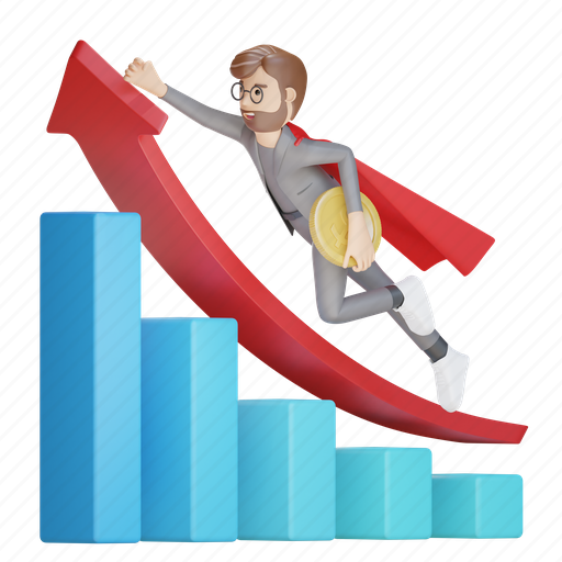 Business man, businessman, business, rising, omset, turnover, profit 3D illustration - Download on Iconfinder