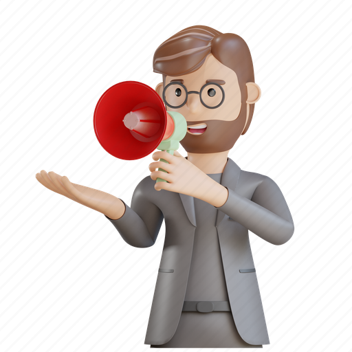 Businessman, business man, megaphone, announcement, advertising, loudspeaker, marketing 3D illustration - Download on Iconfinder
