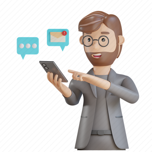 Businessman, business man, checking, email, message, smartphone, phone 3D illustration - Download on Iconfinder