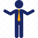 arms, business, man, open, standing, wide