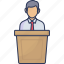 podium, desk, presentation, communication 