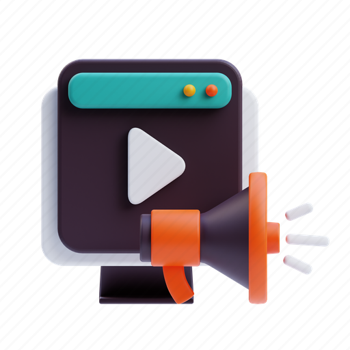 Video, ads, advertisement, advertising, marketing, promotion, megaphone 3D illustration - Download on Iconfinder