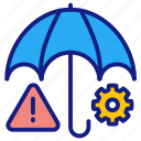 risk, management, assurance, cog, gear, rain, umbrella, wheel, business, insurance, financial, protection, security, crisis, safety, in