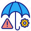 risk, management, assurance, cog, gear, rain, umbrella, wheel, business, insurance, financial, protection, security, crisis, safety, in 