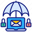 data, protection, mail, risk, computer, umbrella, defense, security, lock, laptop, safe, secure