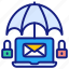 data, protection, mail, risk, computer, umbrella, defense, security, lock, laptop, safe, secure 