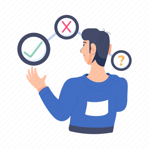 Decision making, taking decisions, office employee, office worker, male employee illustration - Download on Iconfinder
