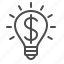 creativity, dollar, idea, investment, light bulb, thinking 