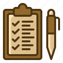 clipboard, pen, verification, checking, task, education, list, files and folders