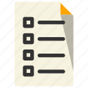 checklist, document, file, paper