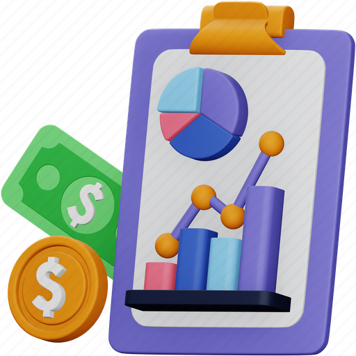 Business, report, document, chart, money, analytics, financial 3D illustration - Download on Iconfinder