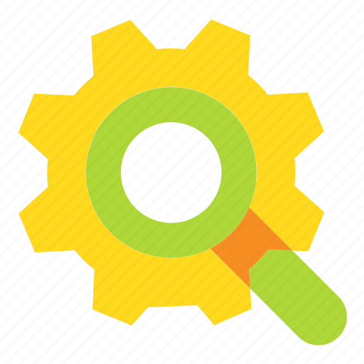 Cogwheel, loupe, magnifier, search icon - Download on Iconfinder