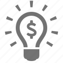 bulb, business, dollar, ideea, light, money, solution