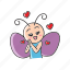 animal, butterfly, cartoon, cute, expression, illustration, love 