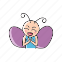 animal, butterfly, cartoon, cute, expression, happy, illustration 