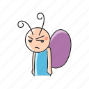 angry, animal, butterfly, cartoon, cute, expression, illustration 