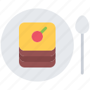 cafe, cake, food, lunch, plate, restaurant, spoon