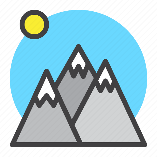 Snowy, mountain, peaks, sun icon - Download on Iconfinder