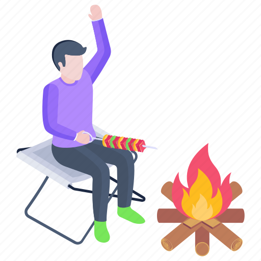 Outdoor cooking, barbecue, bbq, campsite food, bbq stick illustration - Download on Iconfinder