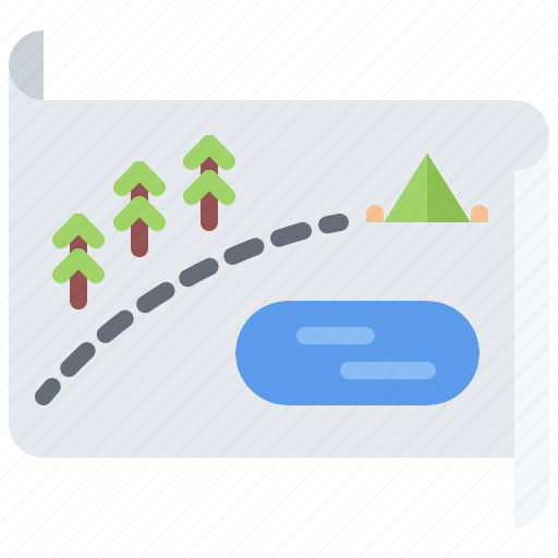 Map, plan, awning, forest, lake, way, camping icon - Download on Iconfinder