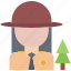 sheriff, warden, tree, woman, uniform, camping, nature 