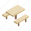 bench, garden, isometric, picnic, table, wood, wooden 