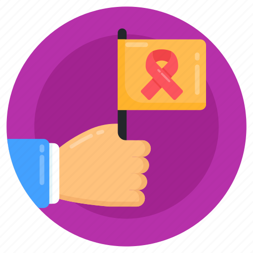 Medical flag, cancer awareness flag, flag in hand, cancer ribbon, placard icon - Download on Iconfinder