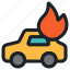 car, vehicle, automobile, transportation, fire, flame, burning, accident 
