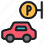 car, vehicle, automobile, transportation, parking, park, sign, place 