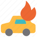 car, vehicle, automobile, transportation, fire, flame, burning, accident