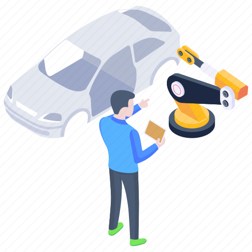 Car production, car manufacturer, automotive assembly, transport manufacturing, vehicle production illustration - Download on Iconfinder