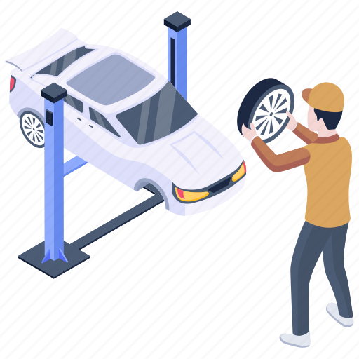 Tyre fitting, wheel fitting, mechanic, car repair, tyre maintenance illustration - Download on Iconfinder