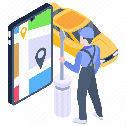 Repair services, location services, car app, auto location, car location illustration - Download on Iconfinder