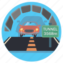 tunnel, car, road, sign 