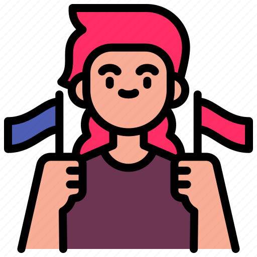 Celebration, flag, holding, happy, woman icon - Download on Iconfinder