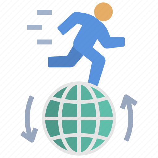 Powered, run, globalization, businessman, world, progress icon - Download on Iconfinder